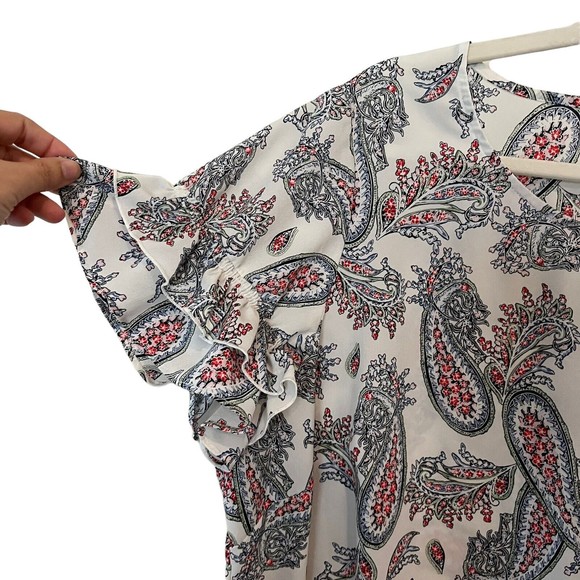 Lane Bryant Womens Ruffled Short Flutter Sleeve Top Plus Size 18 Paisley Graphic - Picture 1 of 6